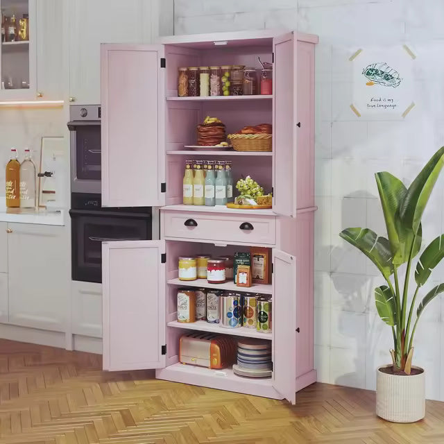 Kitchen Pantry Storage Cabinet with Drawer and Adjustable Shelves, Pantry Cabinet for Kitchen, Bathroom or Hallway