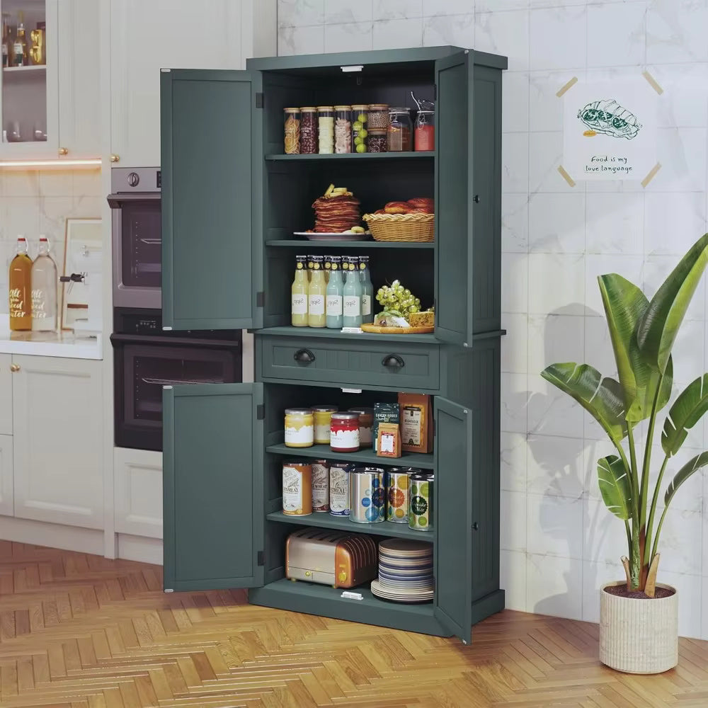 Kitchen Pantry Storage Cabinet with Drawer and Adjustable Shelves, Pantry Cabinet for Kitchen, Bathroom or Hallway
