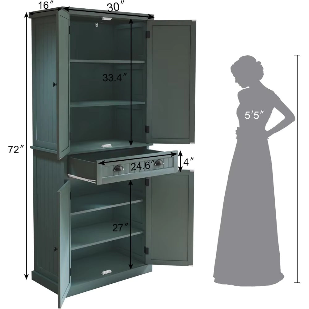 Kitchen Pantry Storage Cabinet with Drawer and Adjustable Shelves, Pantry Cabinet for Kitchen, Bathroom or Hallway