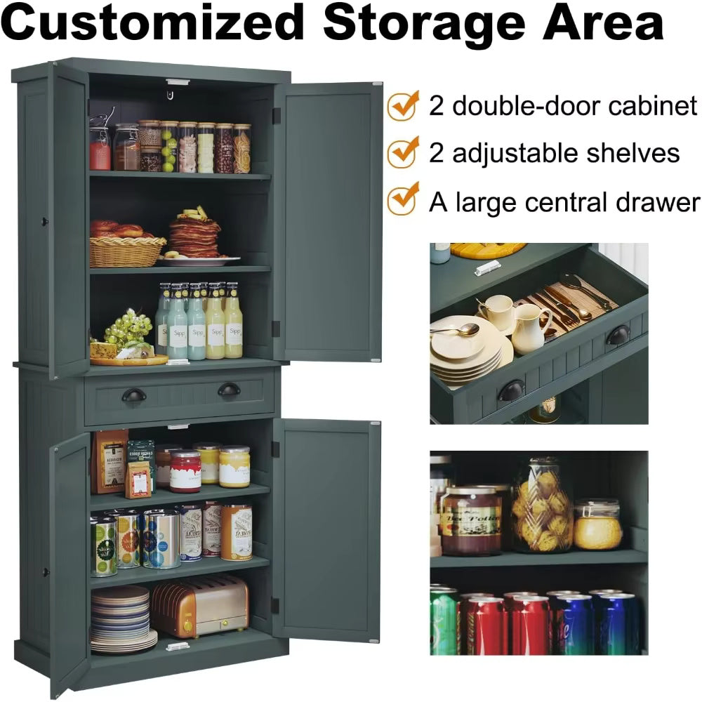 Kitchen Pantry Storage Cabinet with Drawer and Adjustable Shelves, Pantry Cabinet for Kitchen, Bathroom or Hallway