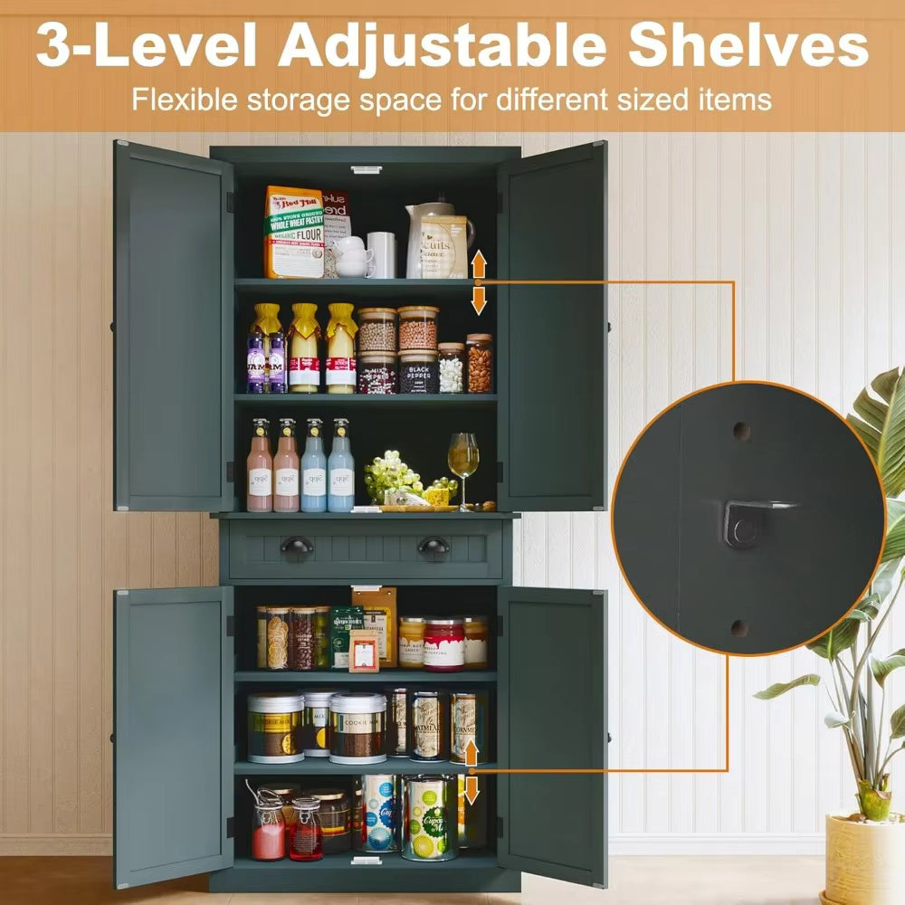 Kitchen Pantry Storage Cabinet with Drawer and Adjustable Shelves, Pantry Cabinet for Kitchen, Bathroom or Hallway