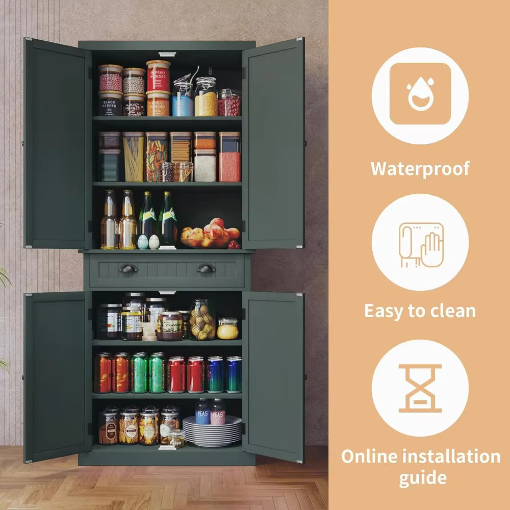 Kitchen Pantry Storage Cabinet with Drawer and Adjustable Shelves, Pantry Cabinet for Kitchen, Bathroom or Hallway