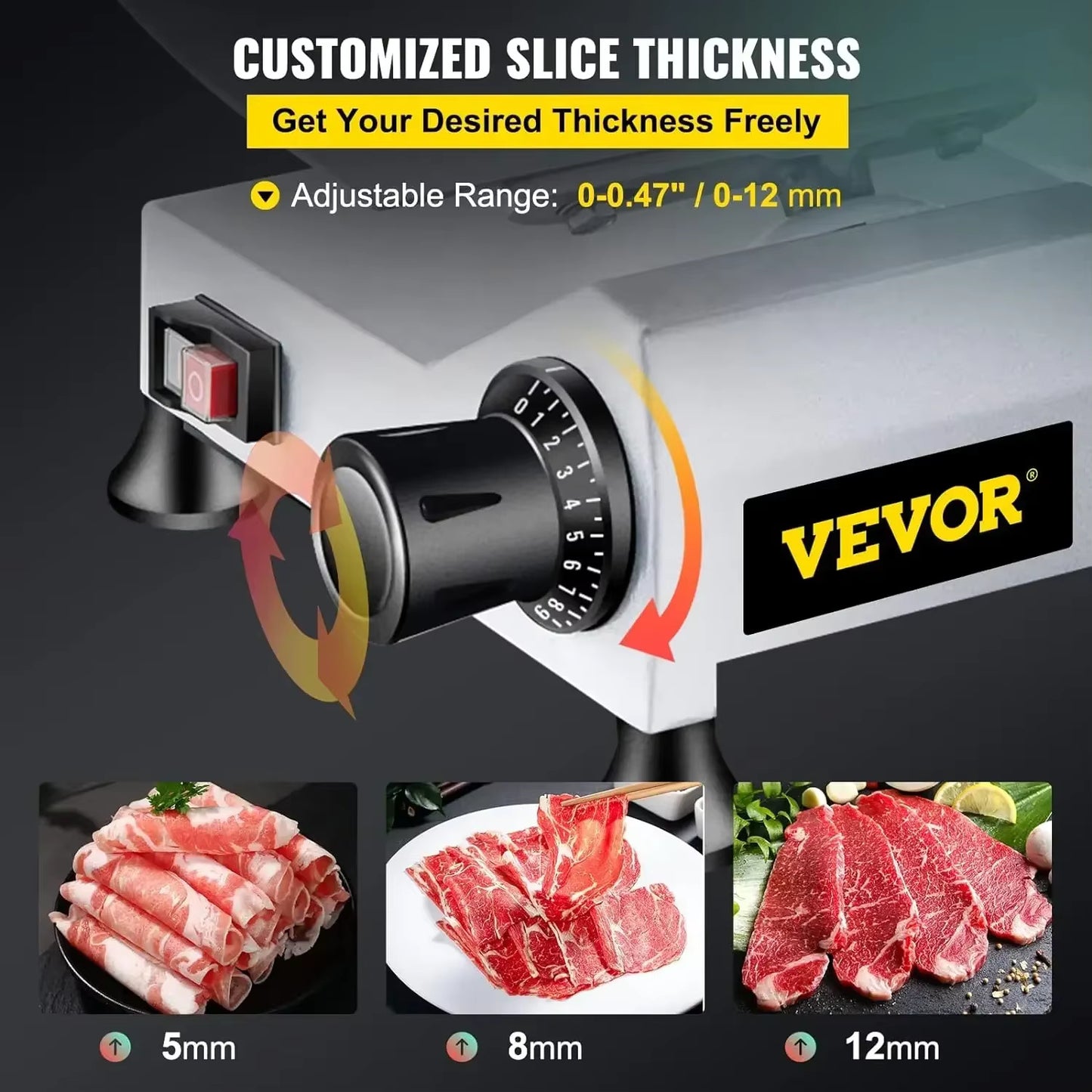 VEVOR Commercial Meat Slicer, 10 inch Electric Food Slicer, 240W Frozen Meat Deli Slicer, Premium Chromium-plate