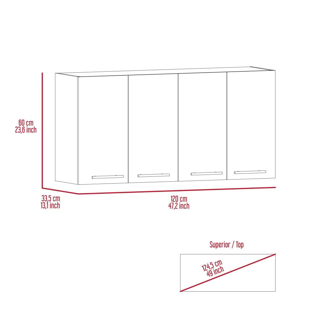 Wall Cabinet with Two Spacious Divisions, 4-Doors